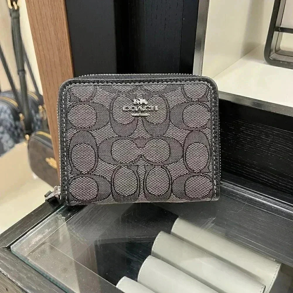 Coach Small Zip Around Wallet In Signature Jacquard